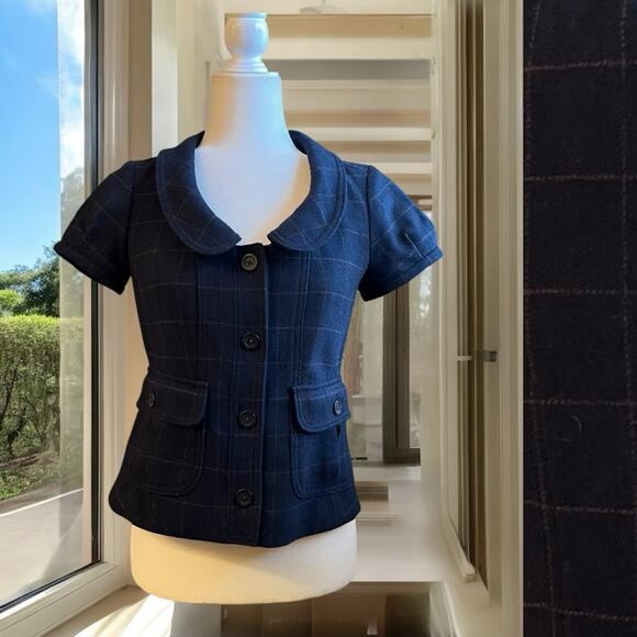 NEW Banana Republic Wool Windowpane Plaid Academia Portrait Blazer Jacket 0 NWOT - Picture 5 of 16